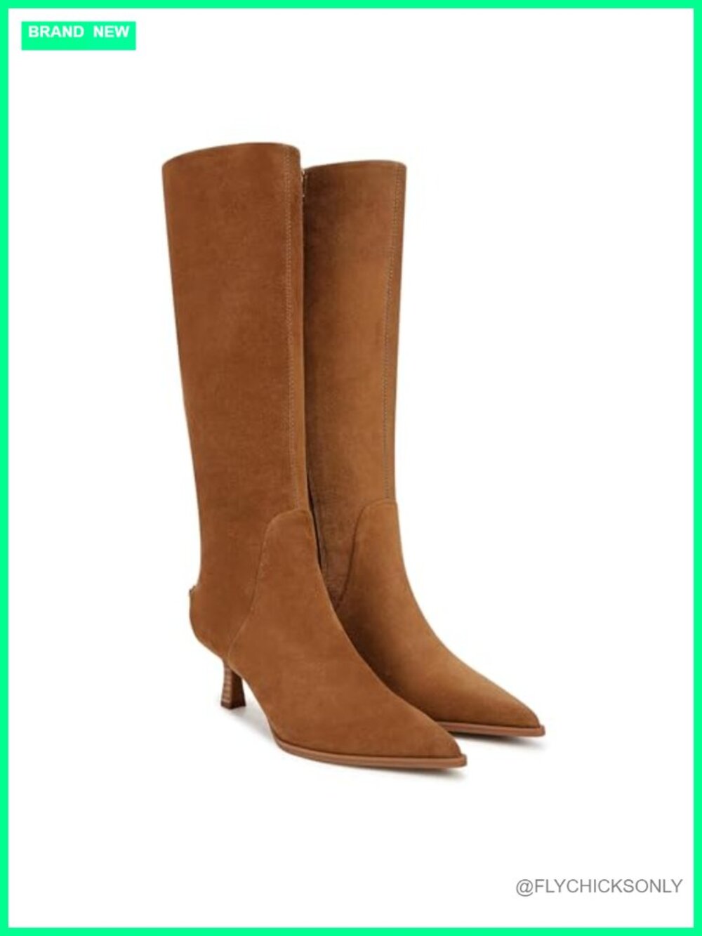 Knee High Leather Pointed Toe Kitten Heel Zip Boots